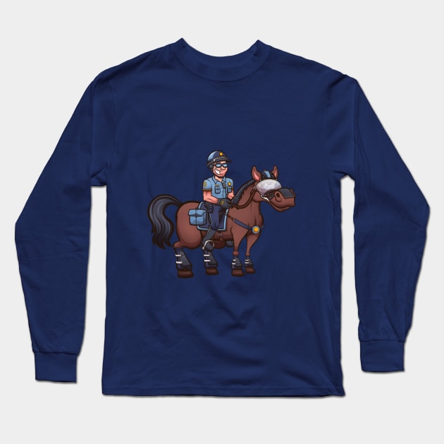 Cartoon Police Officer On Horse Long Sleeve T-Shirt by TheMaskedTooner